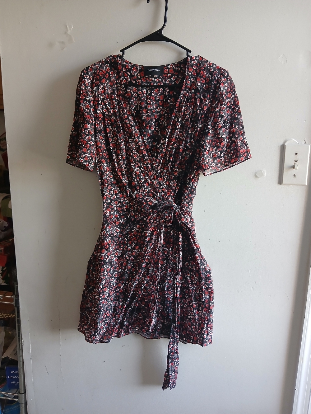 The Kooples Black & Red Floral Tie-Waist Mini Dress